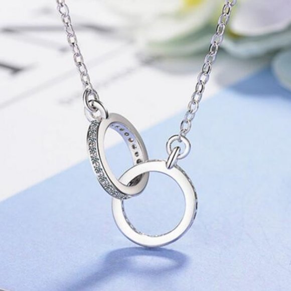 *NEW Rose Gold/925 Silver Diamond Circle Necklace - Picture 2 of 7